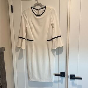 Elegant Calvin Klein White Dress with Black Trim